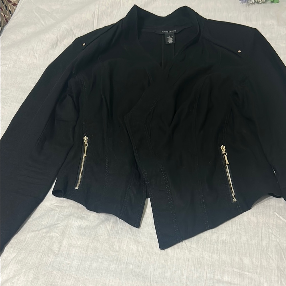 White House Black Market Black Collarless Blazer with Zipper Details